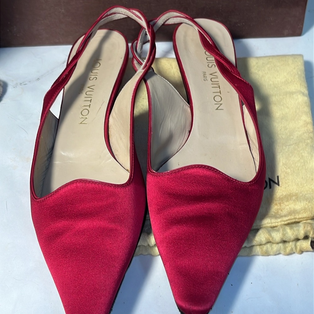 Louis Vuitton Red Satin Slingback Flats